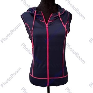 Sho Active Women's Sleeveless Hooded Navy and Pink Zip Vest Size Large